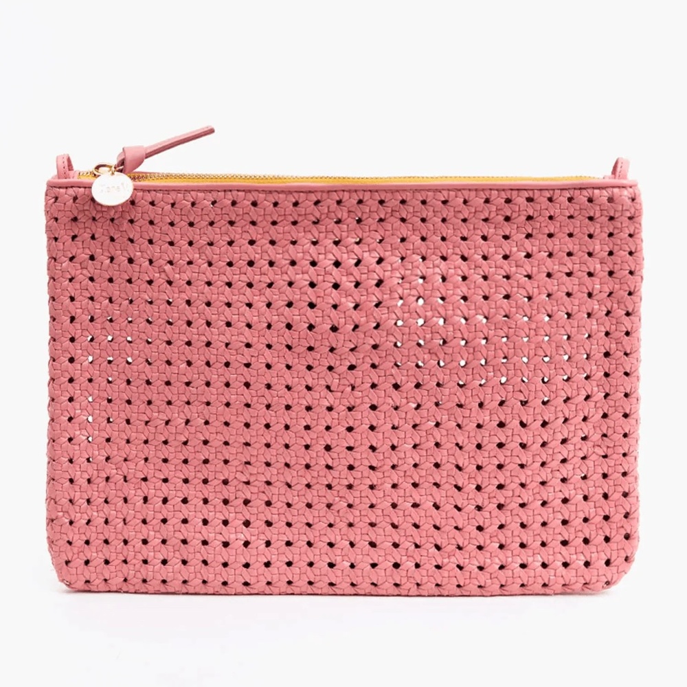Clare V Rattan Flat Clutch w/Tabs in Petal (Pink)
